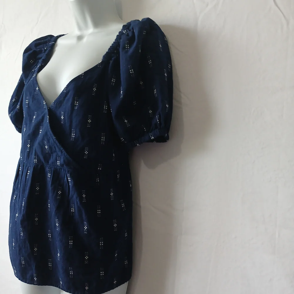 Madewell Blue Top Puff Sleeve Babydoll‎ Neck NWT Sz XS Summer Beach Travel Work